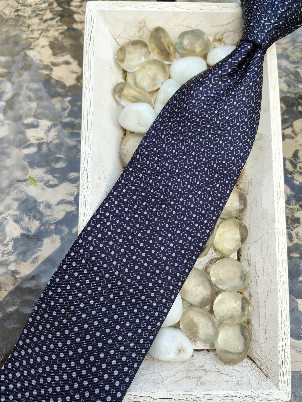 Gucci Navy Blue Geometric Silk Tie